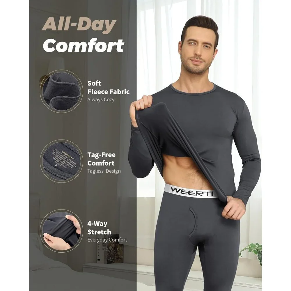 Thermal Underwear for Men Long Johns with Fleece Lined Base Layer Men Cold Weath
